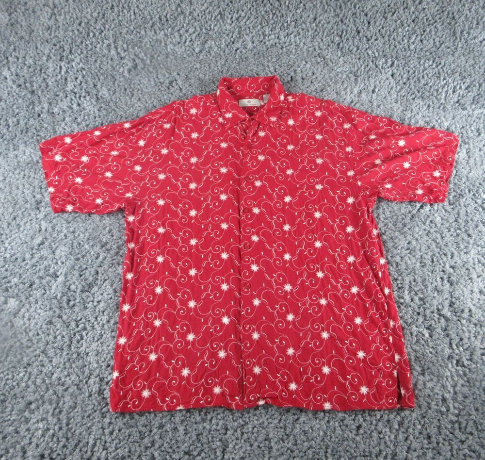 Bobby Chan Shirt Mens Extra Large Red Embroidered Silk Bamboo Blend